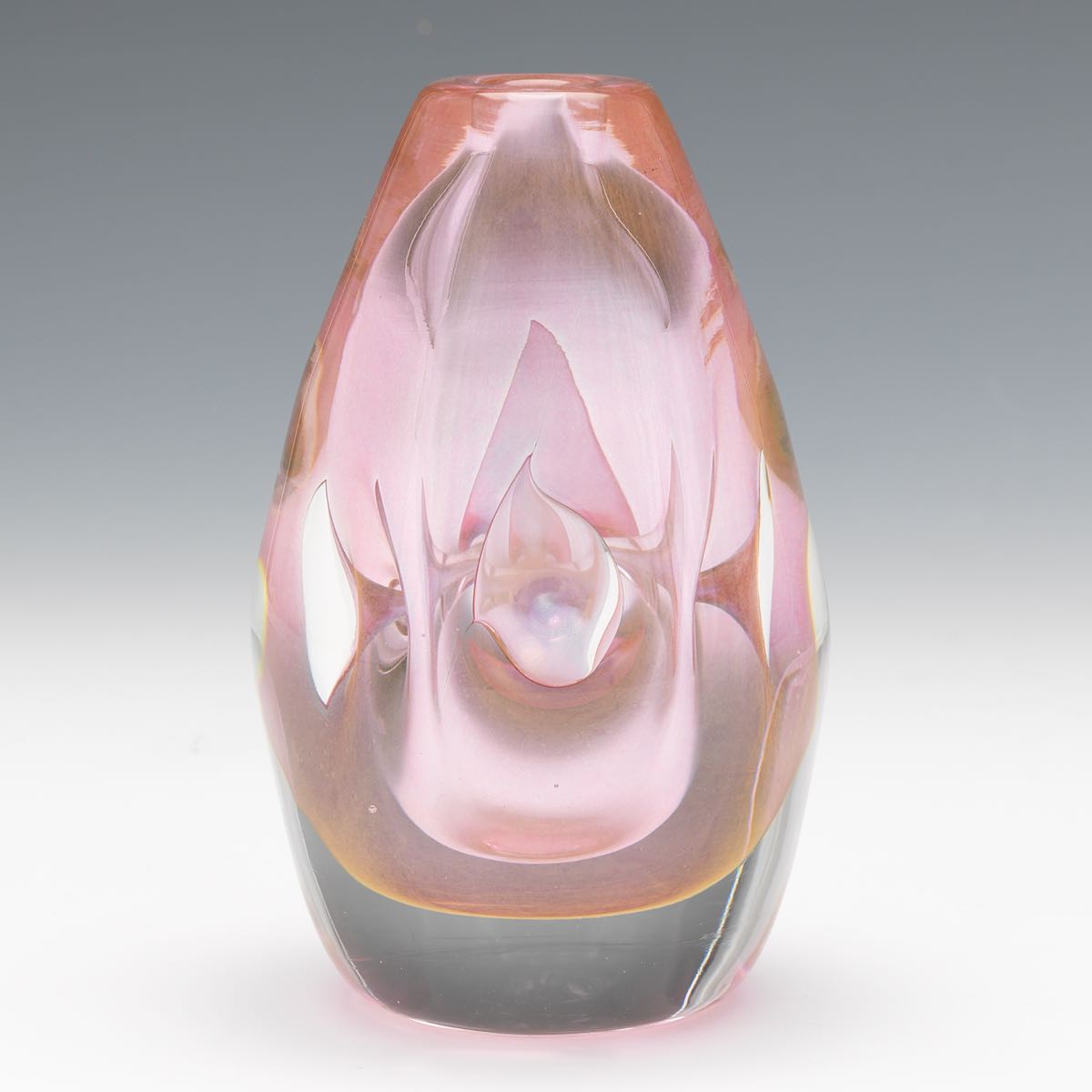 Dominick Labino (American, 1910-1987) 5-1/2" x 3-1/2"Blown glass vase in clear and colorless pink