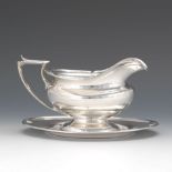 Durgin Sterling Silver Sauce Boat and Liner, "Chatham" Pattern, dated 1915 4-1/2" x 7-3/4" x 3-5/8