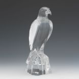 Baccarat Crystal Falcon 10" Large figurine of a falcon standing on a rocky outcrop in clear crystal,