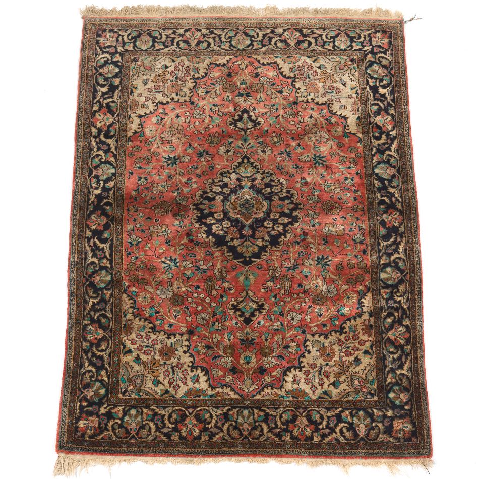 Qum Carpet, ca. 1950's 5'2" x3'6"Low dense silk pile on silk weft. Field with central medallion with