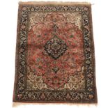 Qum Carpet, ca. 1950's 5'2" x3'6"Low dense silk pile on silk weft. Field with central medallion with