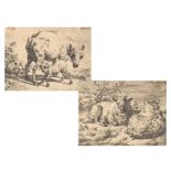 Adriaen van de Velde (Dutch, 1636-1672) nullPair of etchings on laid paper; "Recumbent Sheep", 3"