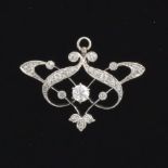 Art Nouveau Diamond Brooch 1 Â¼ in.Unmarked white gold brooch in Art Nouveau design, set with round