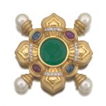 Ladies' Intaglio, Gold and Gemstone Brooch  1-Â¾ x 1-Â¾ in. 14k yellow gold brooch with high