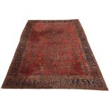 Signed Lilihan Carpet, 19th Century 11'8"  x 16'7" Wool on cotton weft. Soft red ground with