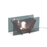 Modern Copper & Aluminum Table Lamp 12-1/2" x 24" x 9"Single silver lamp within a "V" structure with