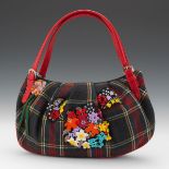 Moschino Tartan Wool Bag 8-1/2 x 12-3/4"Fun plaid design, pleated shape, soft structure, Tartan wool