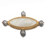 Elizabeth Locke Ladies' Gold, Tahitian Pearl and Mother-of-Pearl Brooch 3" x 1-7/8"18k yellow gold