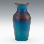 Signed Quezal Iridescent Glass Vase 6 1/2" TBeautiful blue glass vase with hints of green gold.