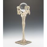 Nude Sculpture, Possibly Frankart 23" x 7" x 7"Stylish American Art Deco silvered bronze