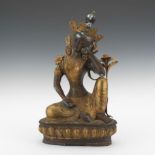 Pensive Bodhisattva Sculpture 16-1/4" x 9-1/2" x 6"Seated Bodhisattva, with head tilted and rested