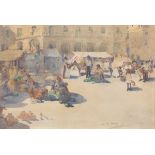 John Rankin Barclay (British, 1884-1962) 14 3/4" x 21" paper size"Market Place", 1919.  Watercolor