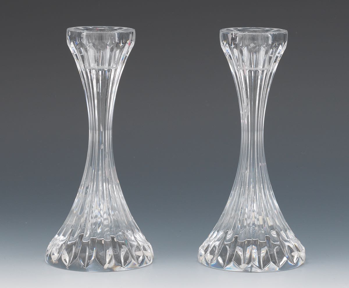 A Pair of Baccarat Candlesticks 6-1/8"Modern tapering shape with furrowed sides, Baccarat logo - Image 4 of 6