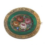 Italian Micromosaic Flower Brooch  1 x 1-Â½ in. Yellow gold brooch with applied grape and leaf