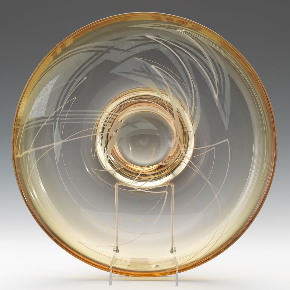 Mark Sudduth (American, Contemporary) 14-3/4" x 4-1/4"Line Series dish. Heavy and thick-walled blown - Image 6 of 9