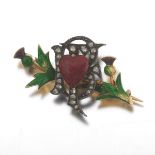 Victorian Diamond and Enamel Brooch with Initials  1 x Â¾ in. Silver and gold brooch set with rose