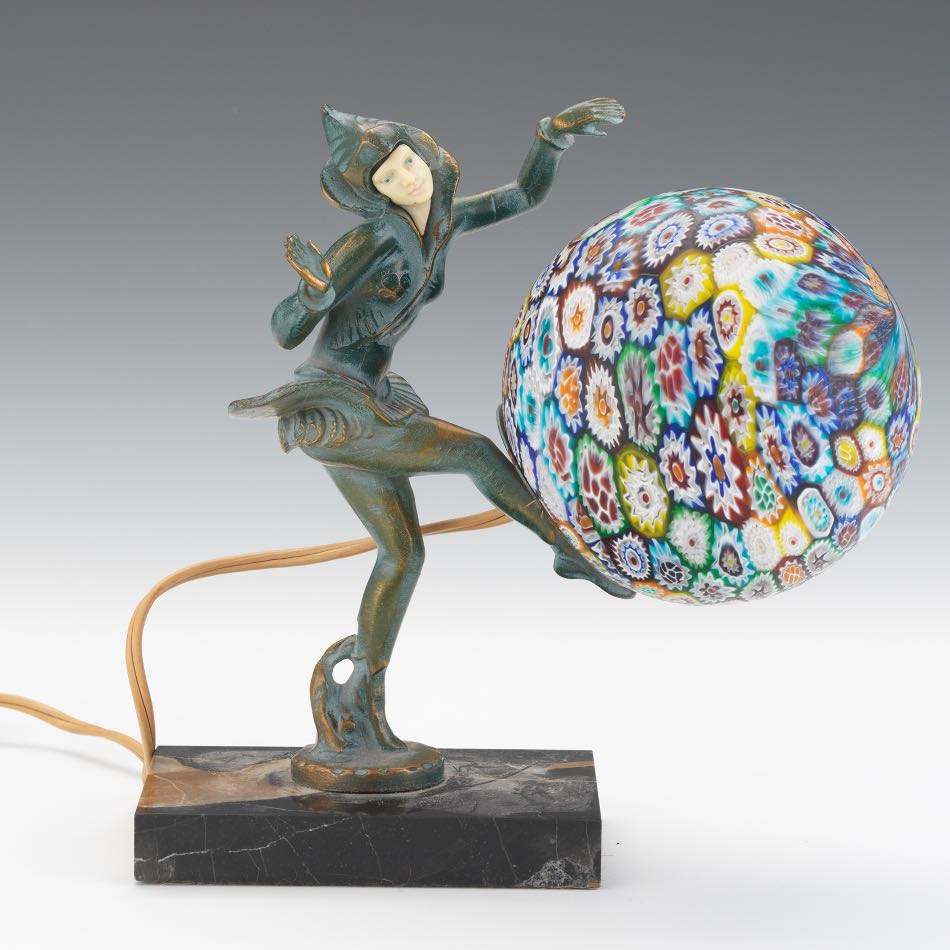 Dancing Girl Lamp 9" x 5" x 3 1/2" baseMillefiore glass gall novelty lamp with figure. Figural - Image 5 of 9