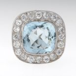 Ladies' Gold, 7.94 ct Aquamarine and Diamond Cocktail Ring size 5 18k white tested gold ring with