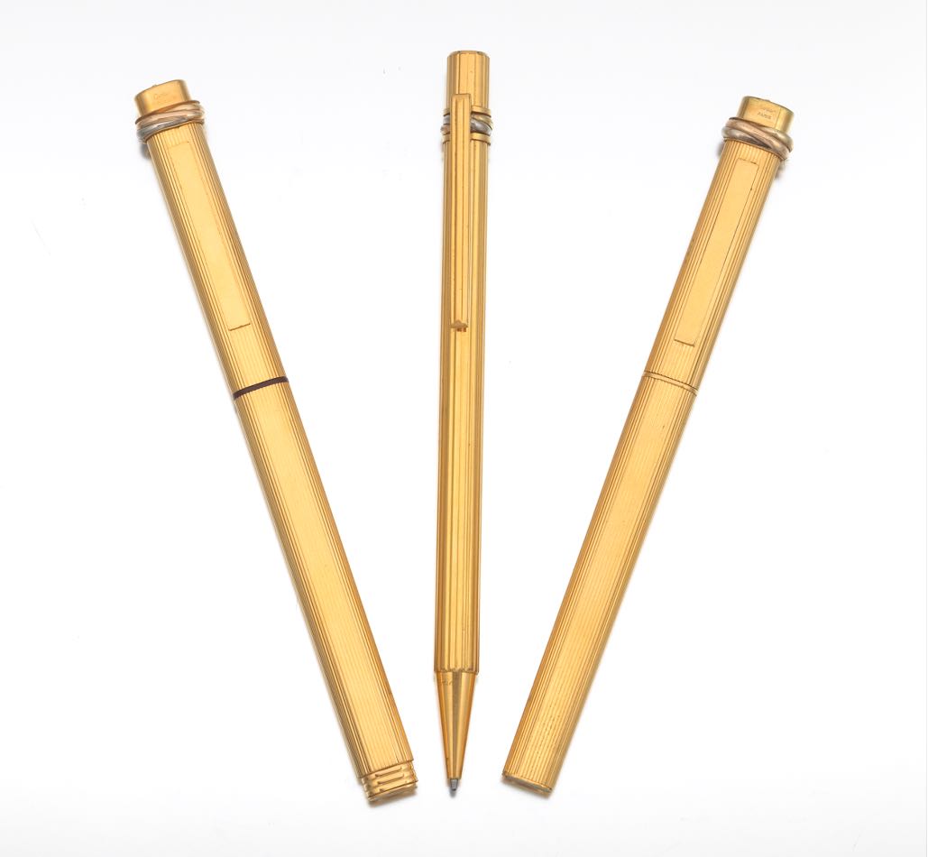 Three Cartier Paris Writing Instruments nullSet of Cartier Made in France Plaque fountain pen and