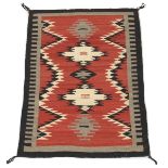 Navajo Saddle Blanket, ca. 1900-1940's 48-5/8" x 33-3/4"Homespun yarn of natural dyes including red,