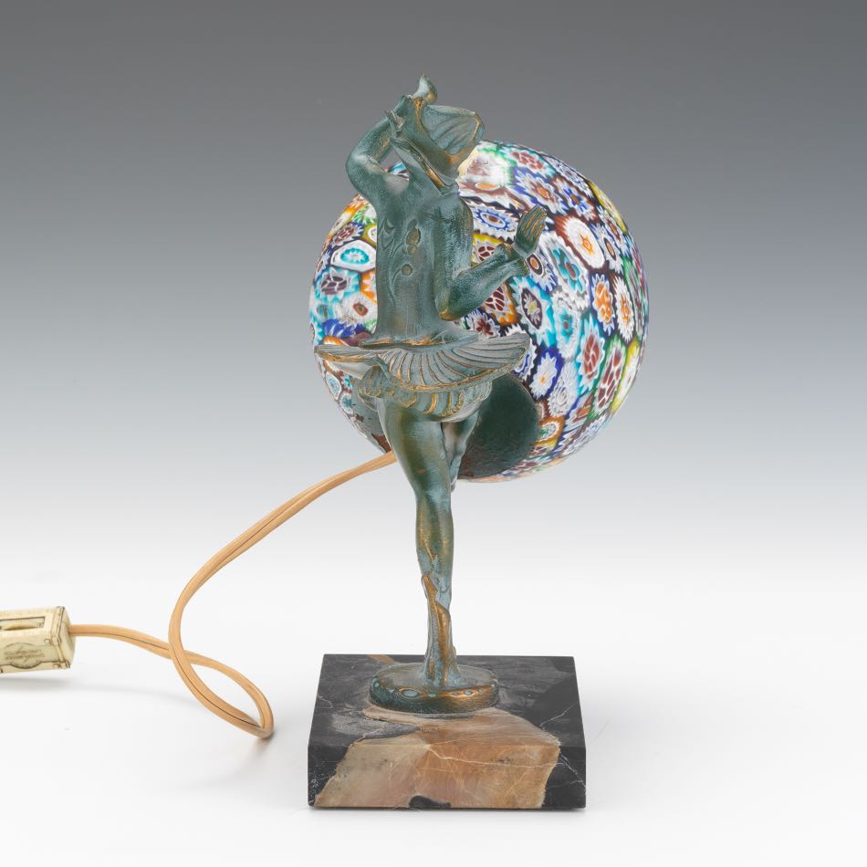 Dancing Girl Lamp 9" x 5" x 3 1/2" baseMillefiore glass gall novelty lamp with figure. Figural - Image 4 of 9