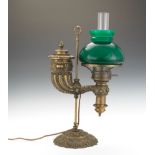 Victorian Cornucopia Student Lamp 20-1/2" x 13"Victorian cast bronze student lamp with green glass