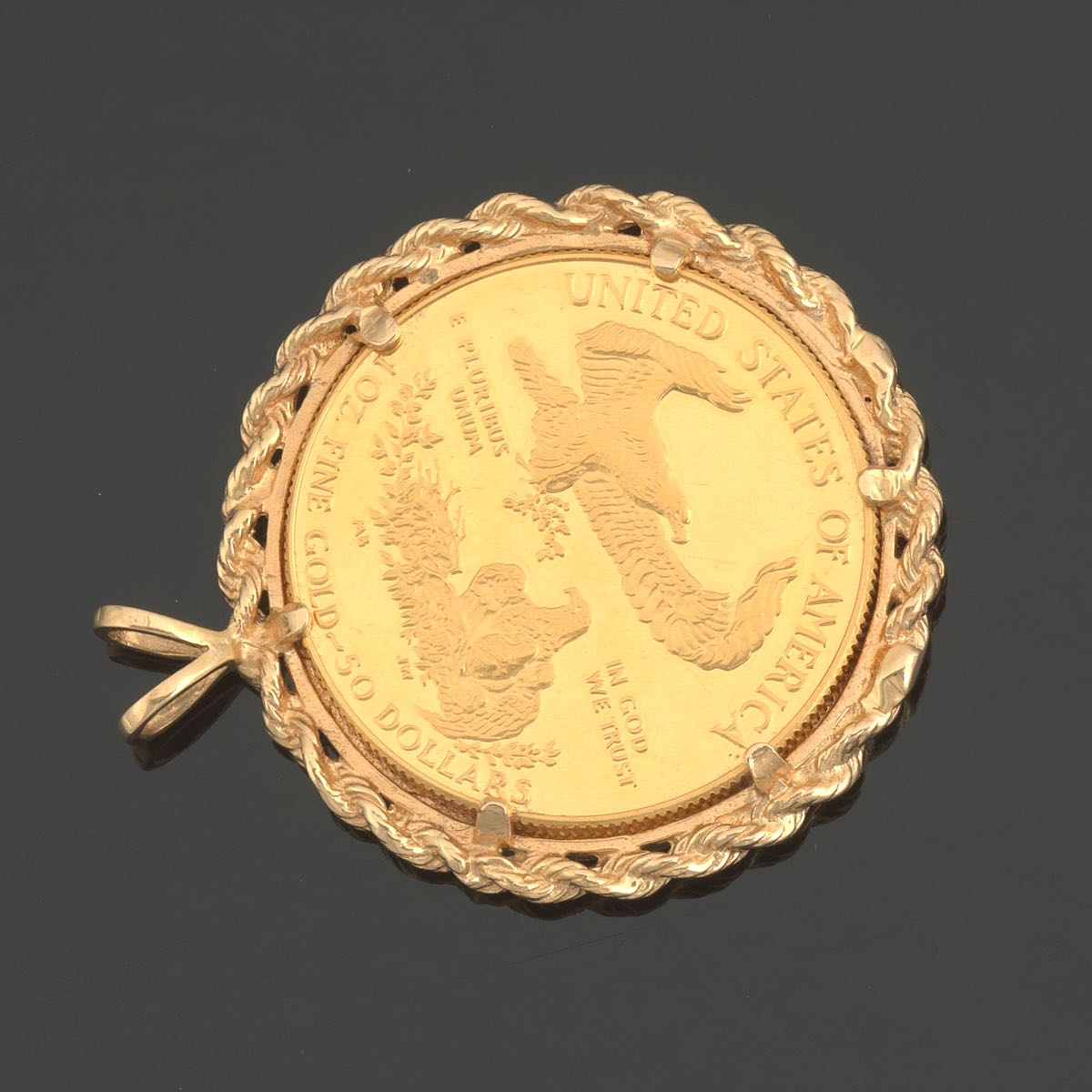Liberty Fifty Dollar Gold Coin Pendant  1-1/2 x 1-1/2 in. 1 oz Fine gold 50 Dollar coin in a 14k - Image 2 of 2