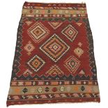 Kilim Carpet 7'10" x 5'2"Wool on wool weft, central medallion surrounded by smaller diamonds,