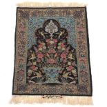 Signed Isfahan Prayer Carpet, 20th Century 3'2" x 2'4"Low dense silk and wool pile on silk weft.