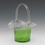 Crystal Flower Basket with Handle, Possibly Moser, ca. 20th Century  7-3/4"W x 6-1/4"D x 9-1/2"T