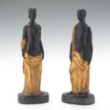 Art Deco Style Polychrome and Gilt Figures of a Man and a Woman 12" x 4-3/8"Composite black and gilt