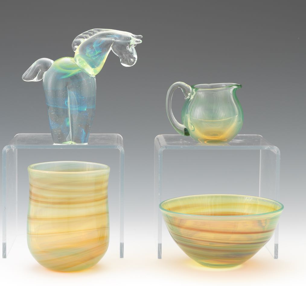 Baker O'Brien (American, Contemporary), Labino Glass Studio nullFour iridescent swirled glass pieces