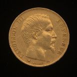 French Napoleon III 20 Franc Gold Coin 3/4 in.1858.  Weight 6.4 gm.  Online Bidding and additional