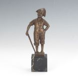 W. Schaffert (German, 1895-1915) 5" overallCabinet bronze sculpture of a boy with a stick on base,