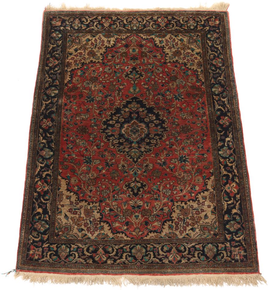 Qum Carpet, ca. 1950's 5'2" x3'6"Low dense silk pile on silk weft. Field with central medallion with - Image 2 of 2
