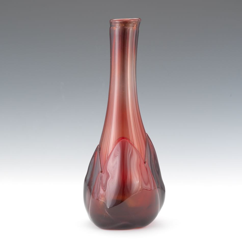 Dominick Labino (American, 1910-1987) 11-1/2" Cranberry colored blown glass bottle-shaped vase - Image 4 of 7