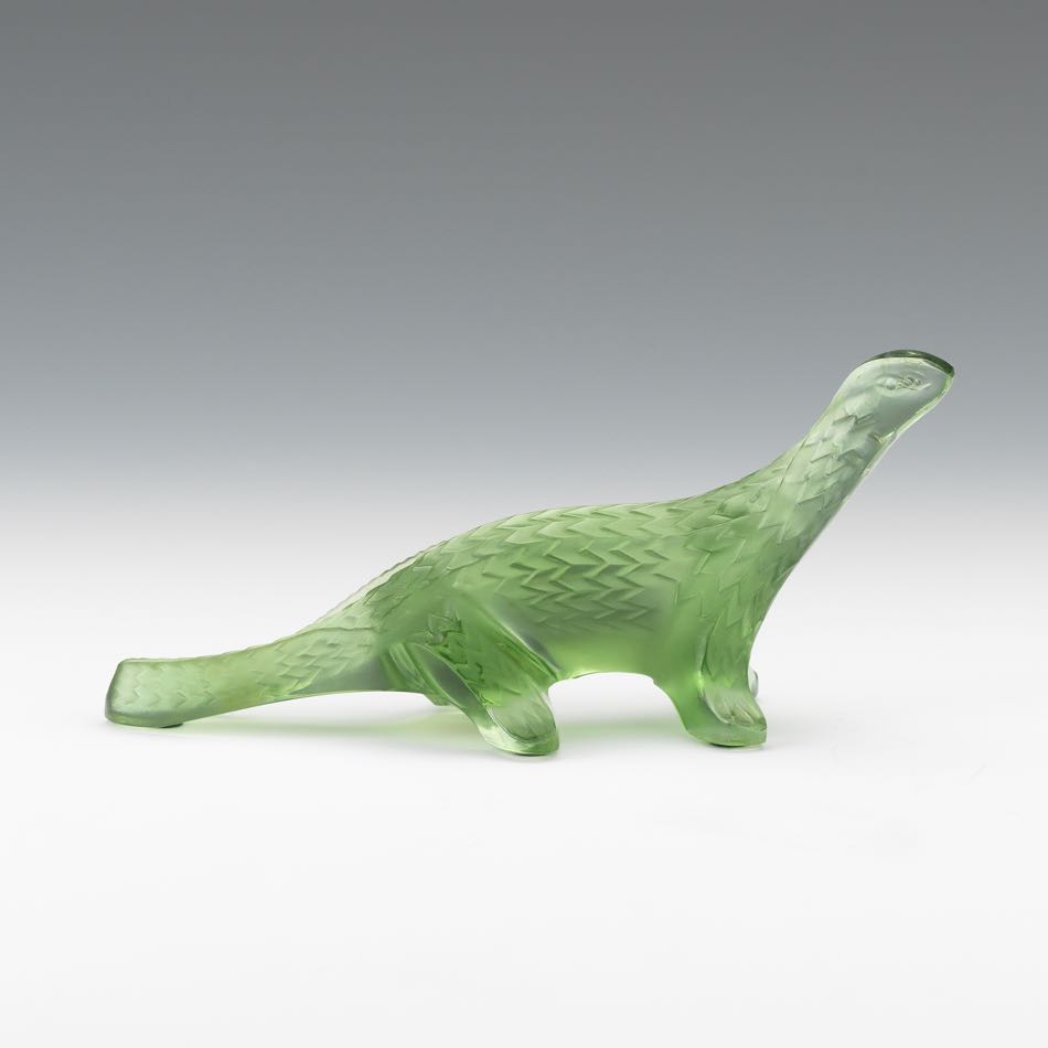 Lalique Glass Dinosaur 2-7/8" x 6"A frosted green glass dinosaur marked "Lalique" on base with a " - Image 2 of 7