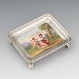 George III Sterling Silver and Pictorial Enameled Footed Sweet Meats Dish, Birmingham, dated 1816