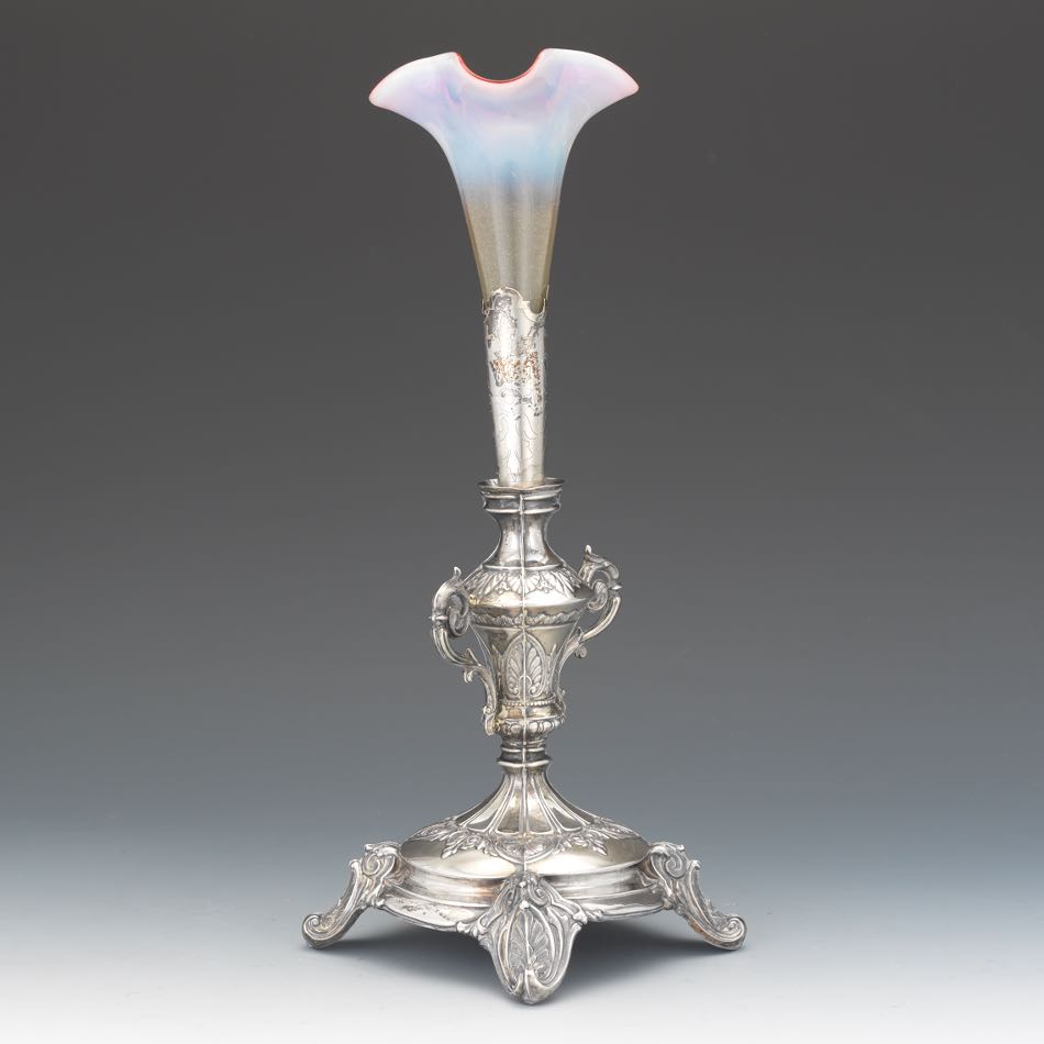 German Silver and Glass Centerpiece  14" x 5"800 silver standard base with scroll and acanthus - Image 3 of 7