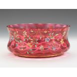 Moser Optical Ruby Red Enameled Glass Centerpiece Bowl 8-3/4" x 3-3/4"Slightly squat form with