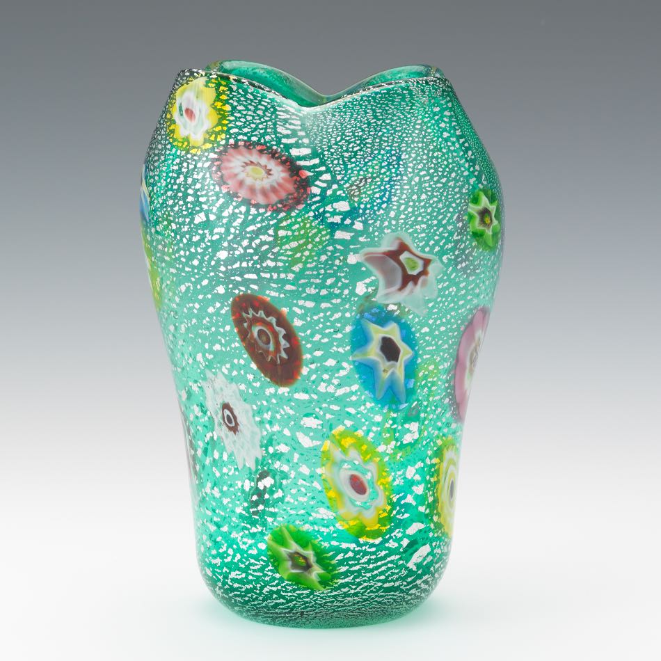 Murano Italian Millefiori Glass Vase 8-1/4"Heavy blown glass vase, millefiori design on a - Image 5 of 7