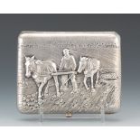 Konstantin Skvortsov Silver Repousse Cigarette Case , Moscow, ca. 1908-26 3-3/4" x 4-1/2"Russian