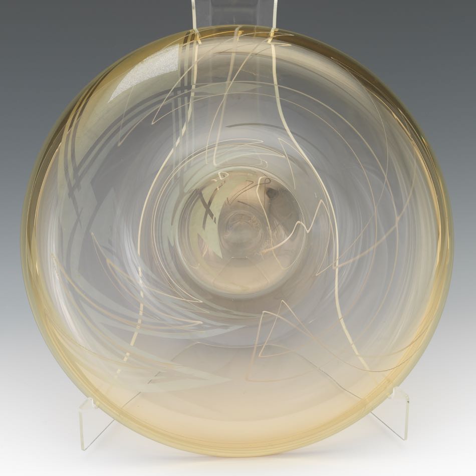 Mark Sudduth (American, Contemporary) 14-3/4" x 4-1/4"Line Series dish. Heavy and thick-walled blown - Image 9 of 9