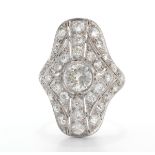 Art Deco Ladies' Platinum and Diamond Ring  Ring size 5-Â½ - 6Platinum oblong mounting features a