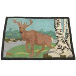 Antique American Hooked Rug With Moose 3'11" x 2'9-1/4"Cotton hooked rug depicting a large moose.
