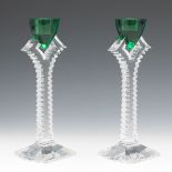 A Pair of Baccarat Candlesticks, "Oxygene" 10"Modern clear candle holders with emerald green