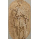 Flemish School, 17th Century 15-1/2" x 9" paper, ovalAugustus Caesar. Pen, brown ink and wash with