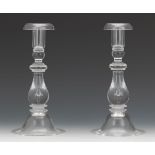 Pair of Steuben Frederick Carder Design Clear Glass Candlesticks  9" each Baluster shape with