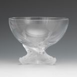 Lalique Crystal "Igor" Bowl 5-3/4" x 7-3/4"Supported by a tripod base of frosted finish fish; marked