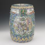 Chinese Porcelain Famille Vert Garden Seat, ca. Republic Period 19-1/4" x 14"Barrel shape